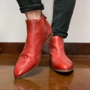 Red Leather MOMA Ankle Boots